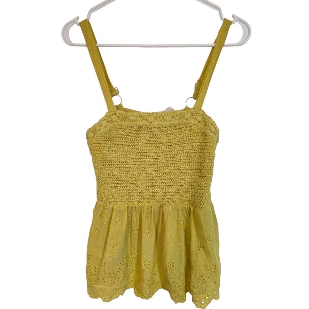 Hem & Thread Boho Crochet Eyelet Peplum Top - Mustard Yellow -‎ Small Women's